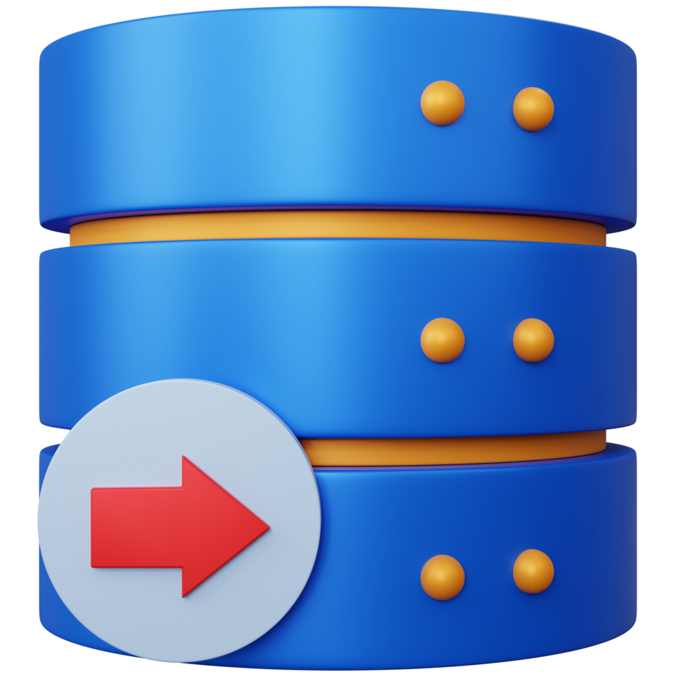 importação de banco de dados azul de renderização 3D com setas vermelhas isoladas png