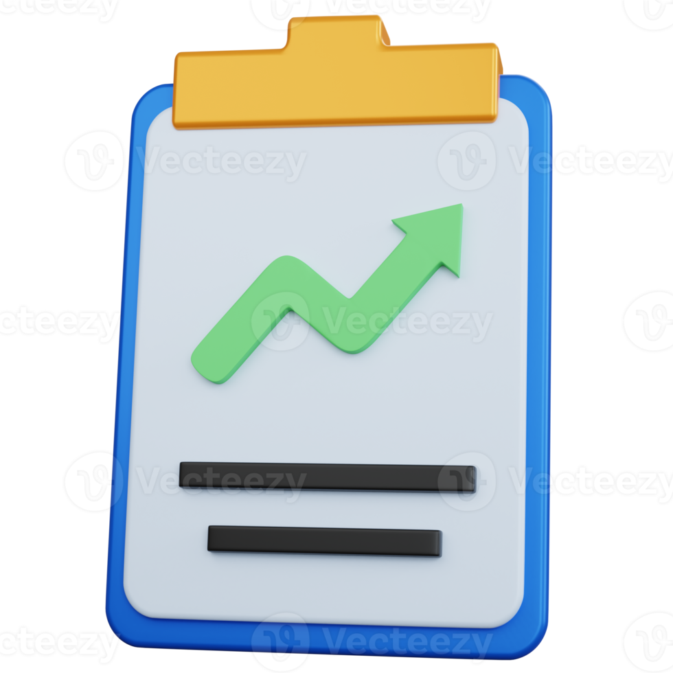 3d rendering blue report task analytic with green graphic up isolated png