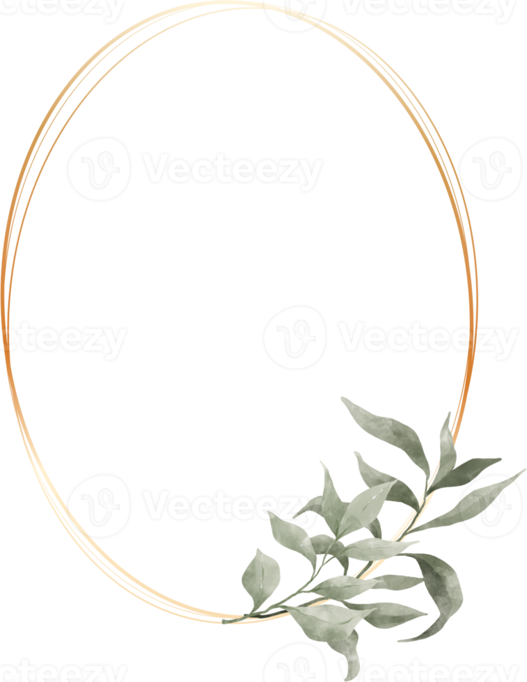 moldura de ouro geométrica aquarela de folha verde png