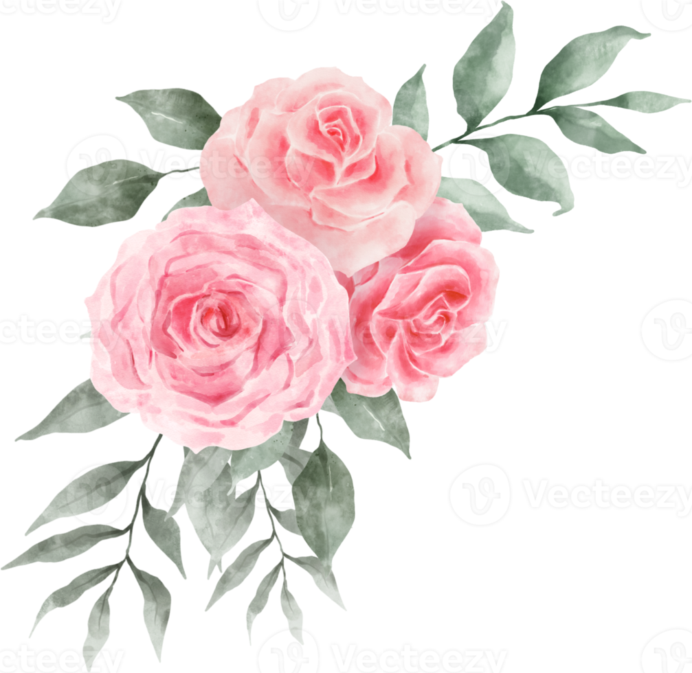arrangement de bouquet de fleurs rose rose aquarelle png