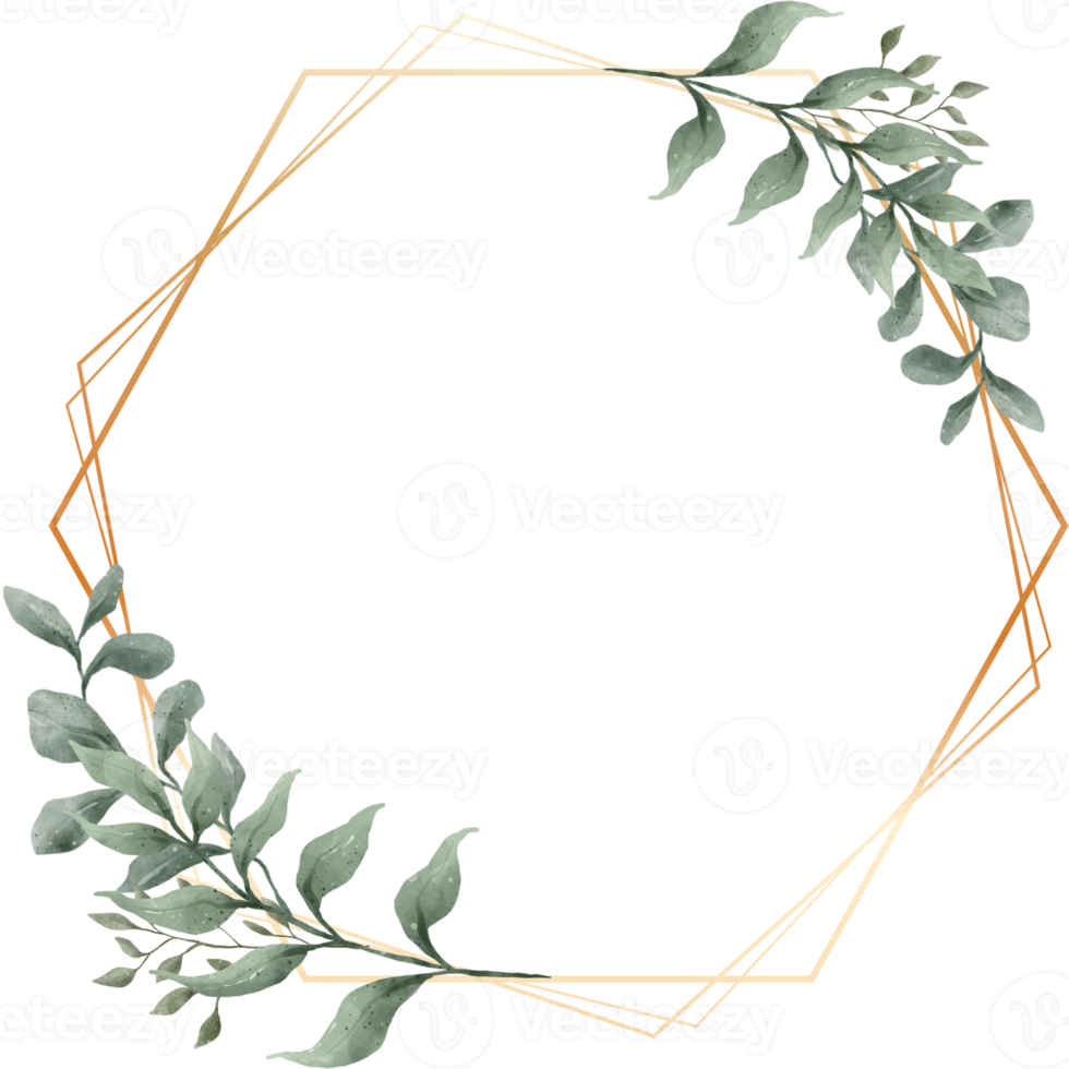 cornice d'oro geometrica dell'acquerello foglia verde png
