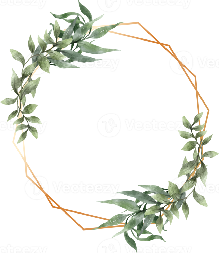 gröna blad akvarell geometrisk guld ram png