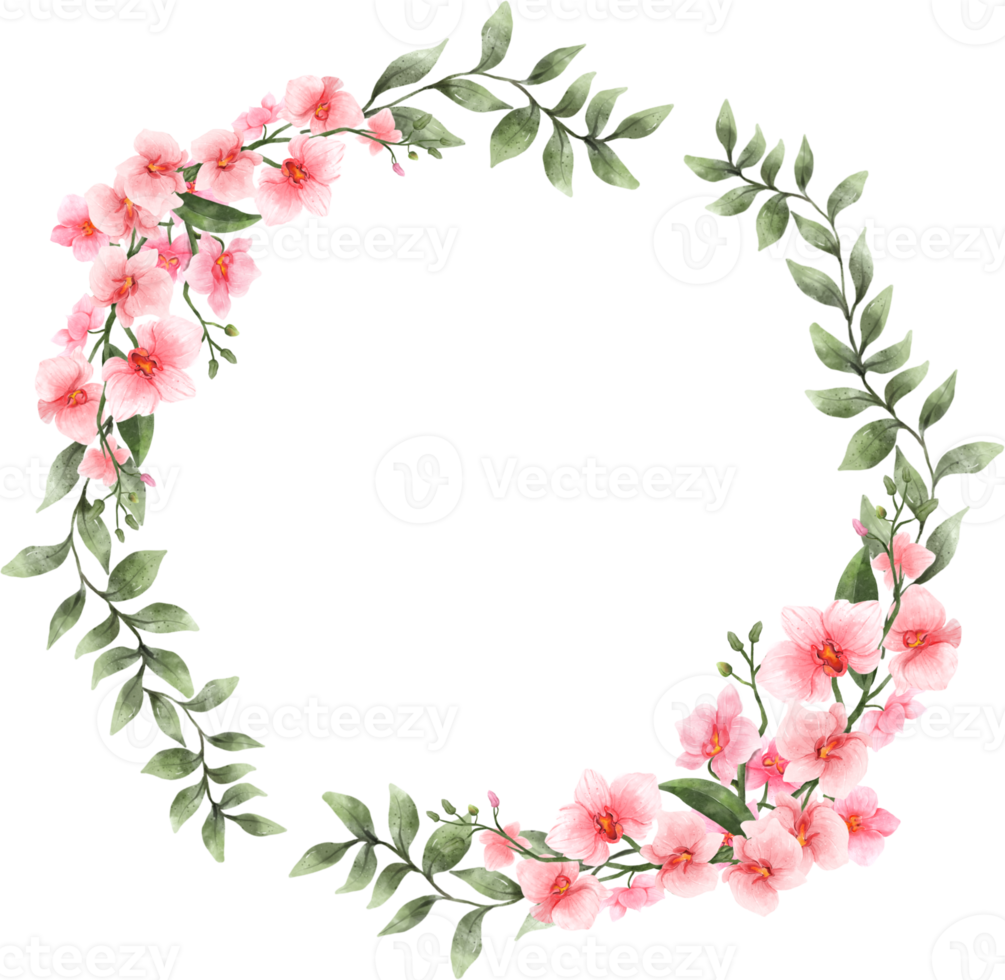 Pink Orchid Flower Wreath Watercolor Wedding png