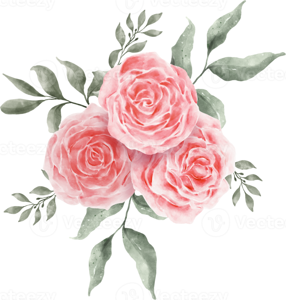 acquerello di composizione di bouquet di fiori di rose rosa png