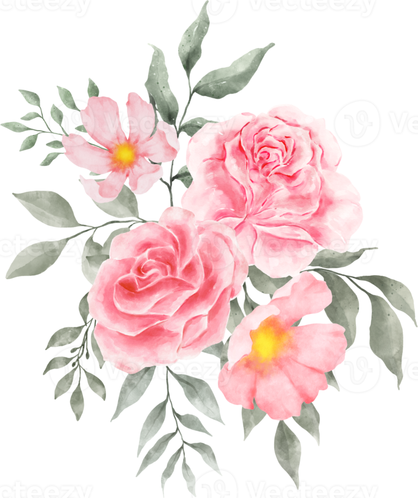 rosa ros blombukett arrangemang akvarell png