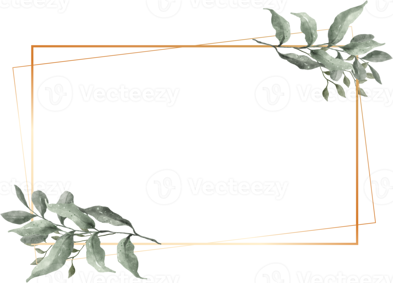 gröna blad akvarell geometrisk guld ram png