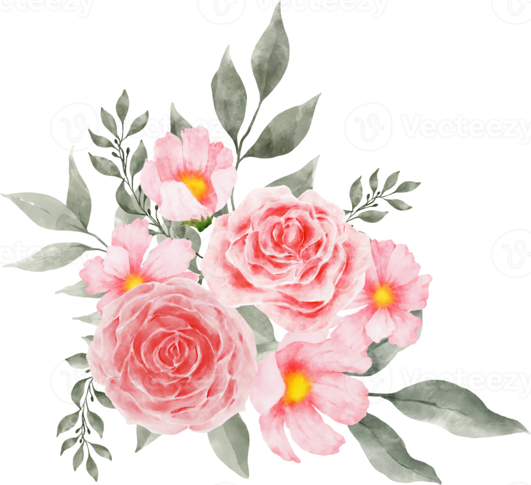 acquerello di composizione di bouquet di fiori di rose rosa png