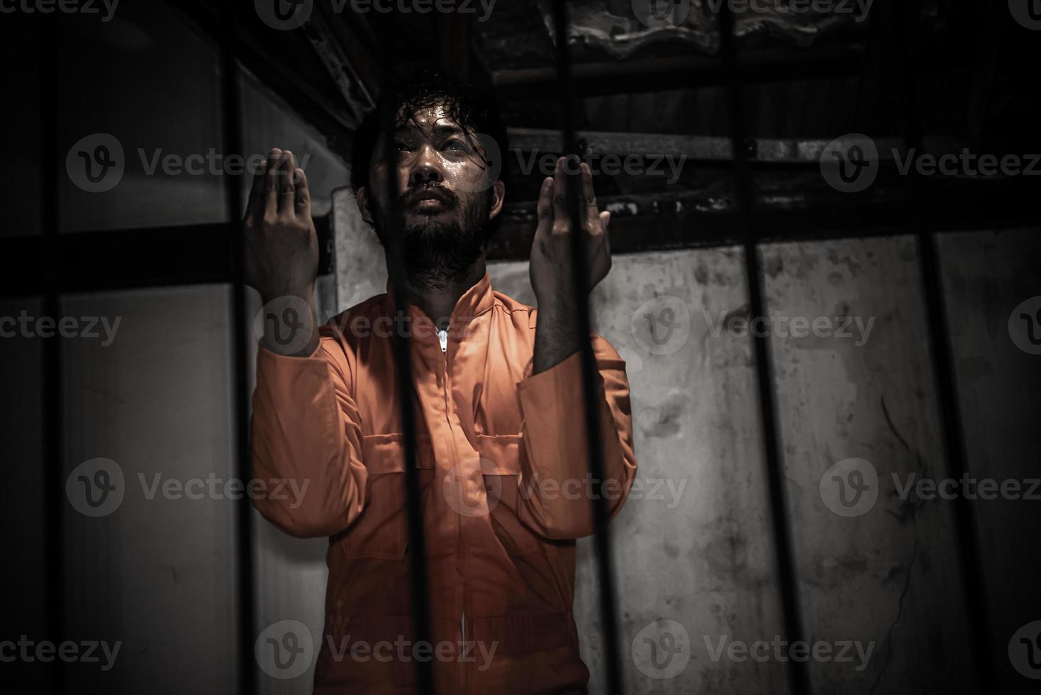Hands of men desperate to catch the iron prison,prisoner concept,thailand people,Hope to be free. photo