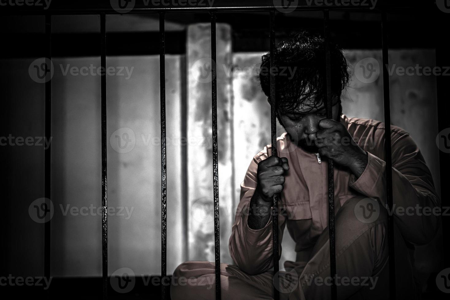 Hands of men desperate to catch the iron prison,prisoner concept,thailand people,Hope to be free. photo