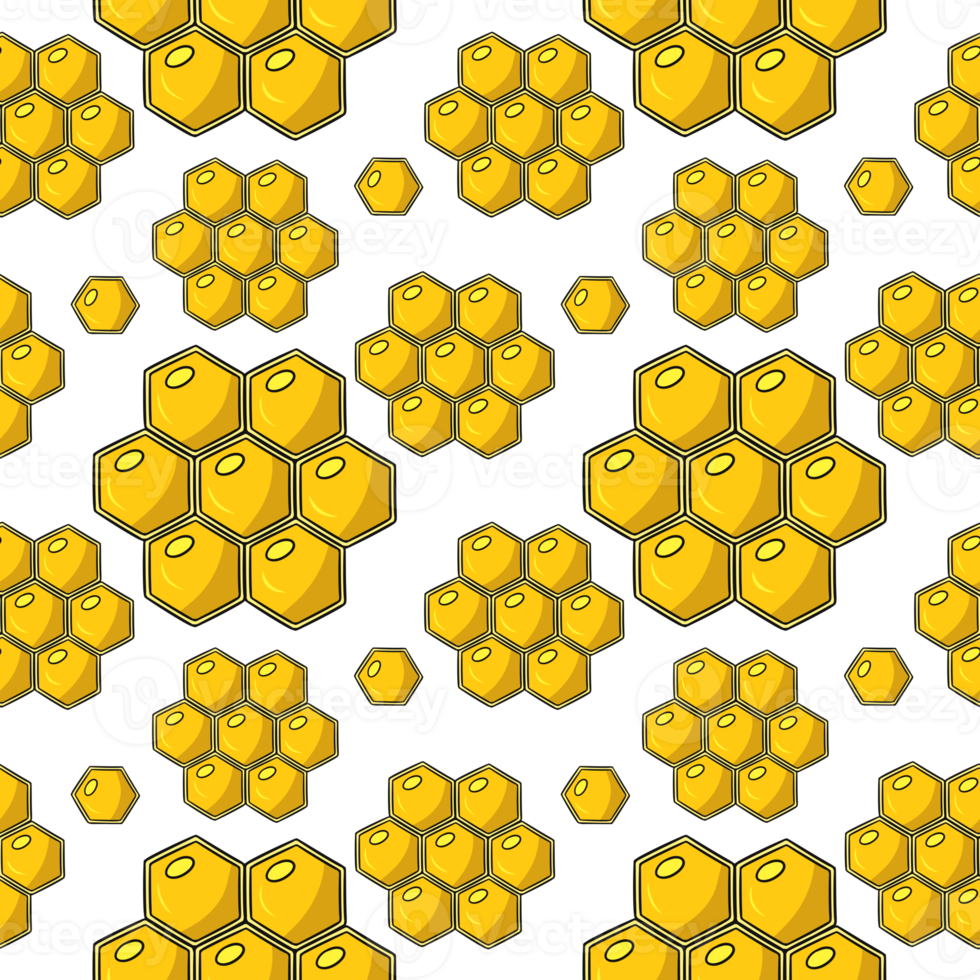 Delicate print, yellow honeycomb with honey, seamless square pattern in cartoon style png