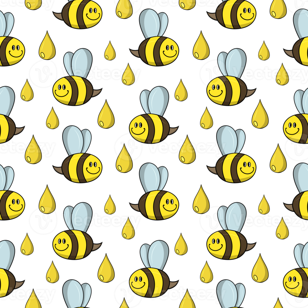 Cute little bee collects honey, seamless Square Pattern , Print for Kids png