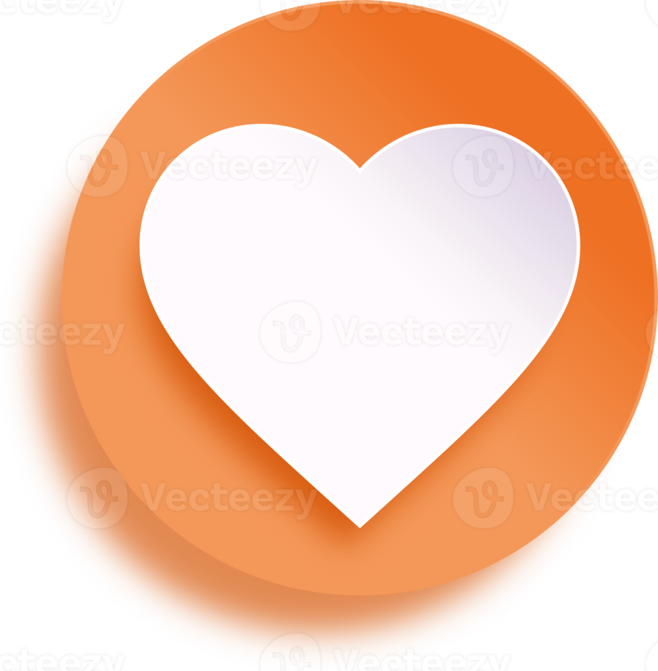 corazón blanco en el botón del círculo naranja png