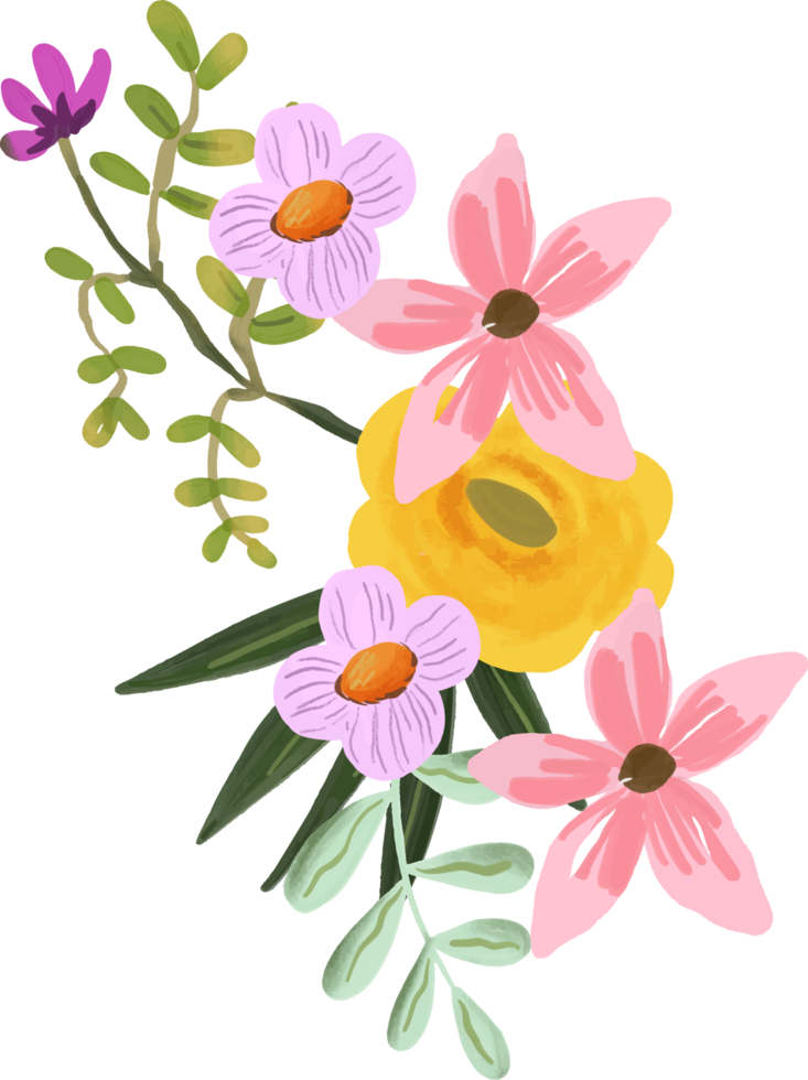 ramo floral tropical rosa y amarillo brillante png