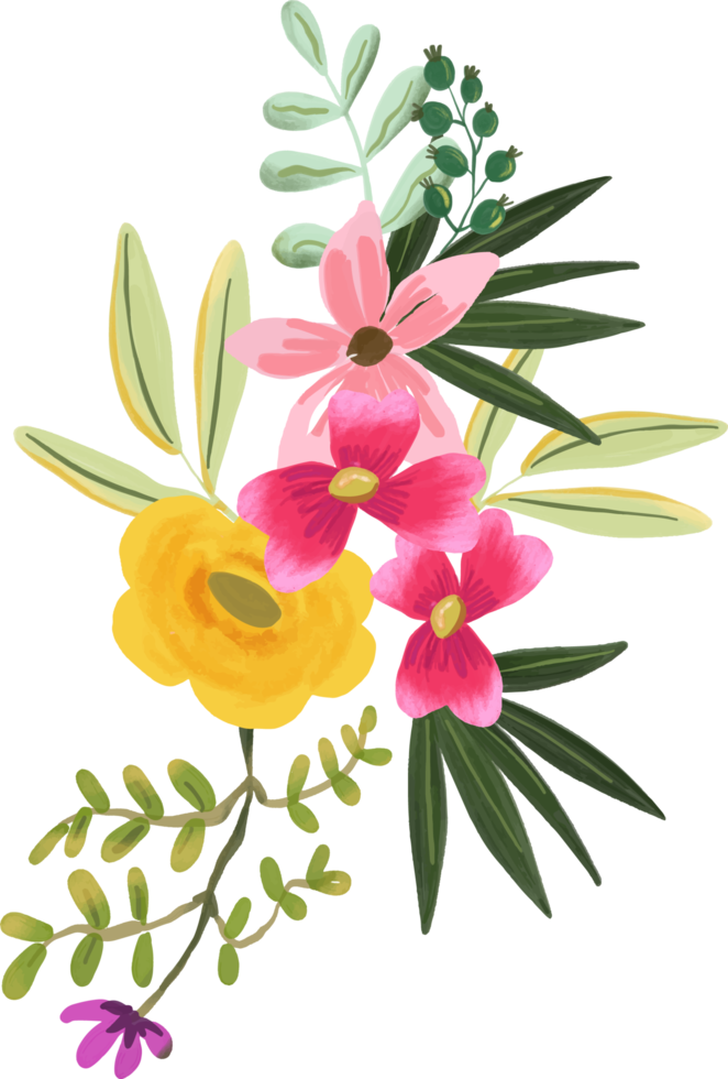 buquê floral tropical rosa e amarelo brilhante png