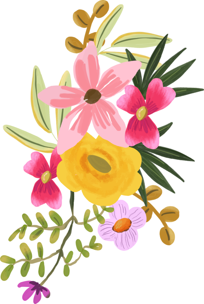 bouquet floral tropical rose vif et jaune png