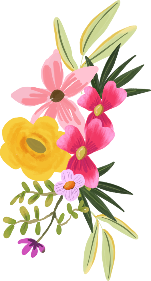 buquê floral tropical rosa e amarelo brilhante png