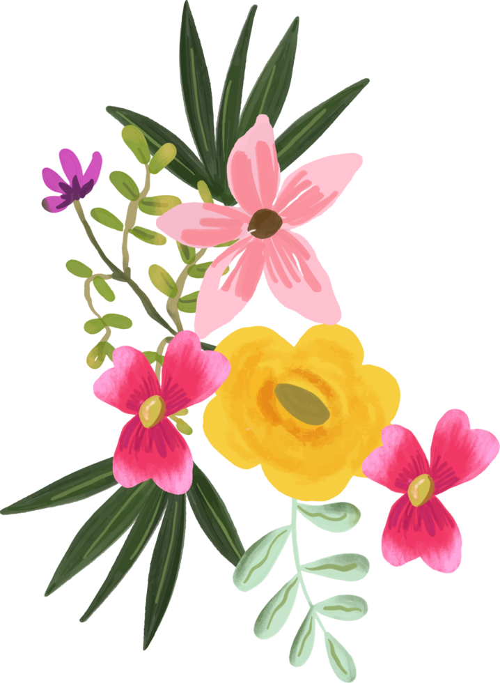 bouquet floreale tropicale rosa brillante e giallo png