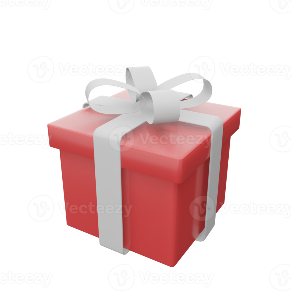 Red gift box with white ribbon png transparent. 3d illustration render surprise box. Realistic vector icon for wedding banners, birthday presentation or celebrate2