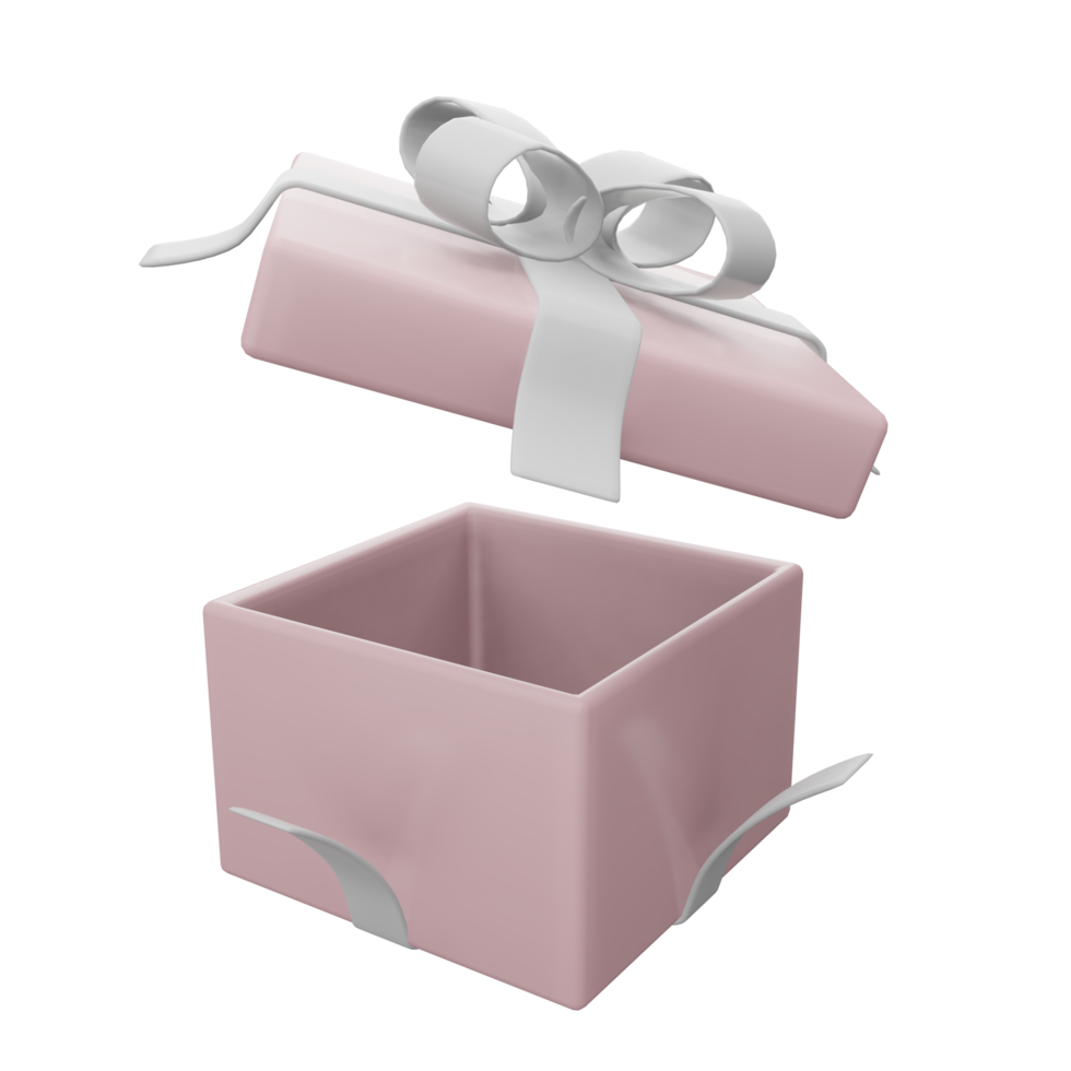 Opened pink gift box with white ribbon png transparent. 3d illustration ...
