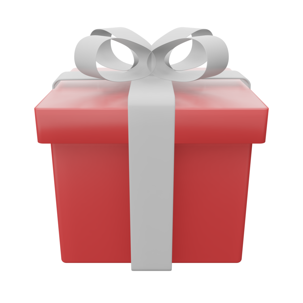 rote geschenkbox mit weißem band png transparent. 3D-Darstellung Render-Überraschungsbox. realistisches vektorsymbol für hochzeitsbanner, geburtstagspräsentation oder feiern