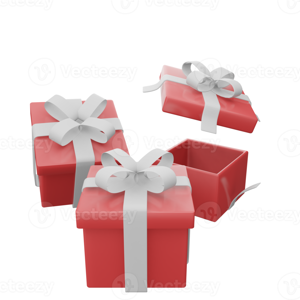 set van rode geschenkdoos wit lint. 3d illustratie geeft verrassingsdoos terug. realistisch vectorpictogram voor huwelijksbanners, verjaardagspresentatie of vieren png