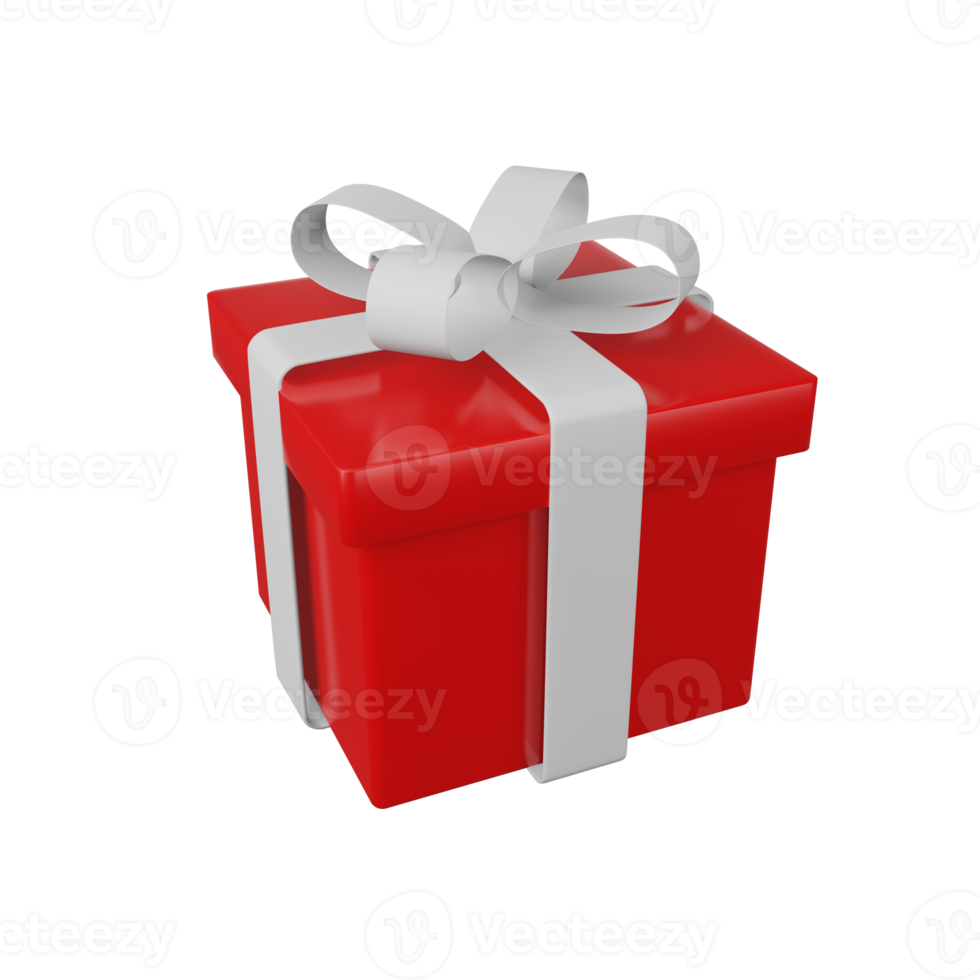 Red gift box with white ribbon png transparent. 3d illustration render surprise box. Realistic icon for Online Shipping or festival