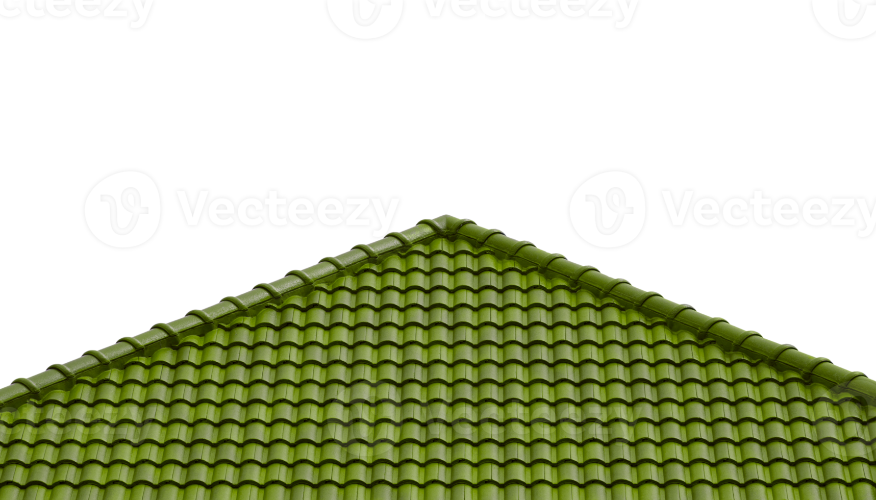 Green roof tiles in fern or dark moss color tones on transparent background, Png file