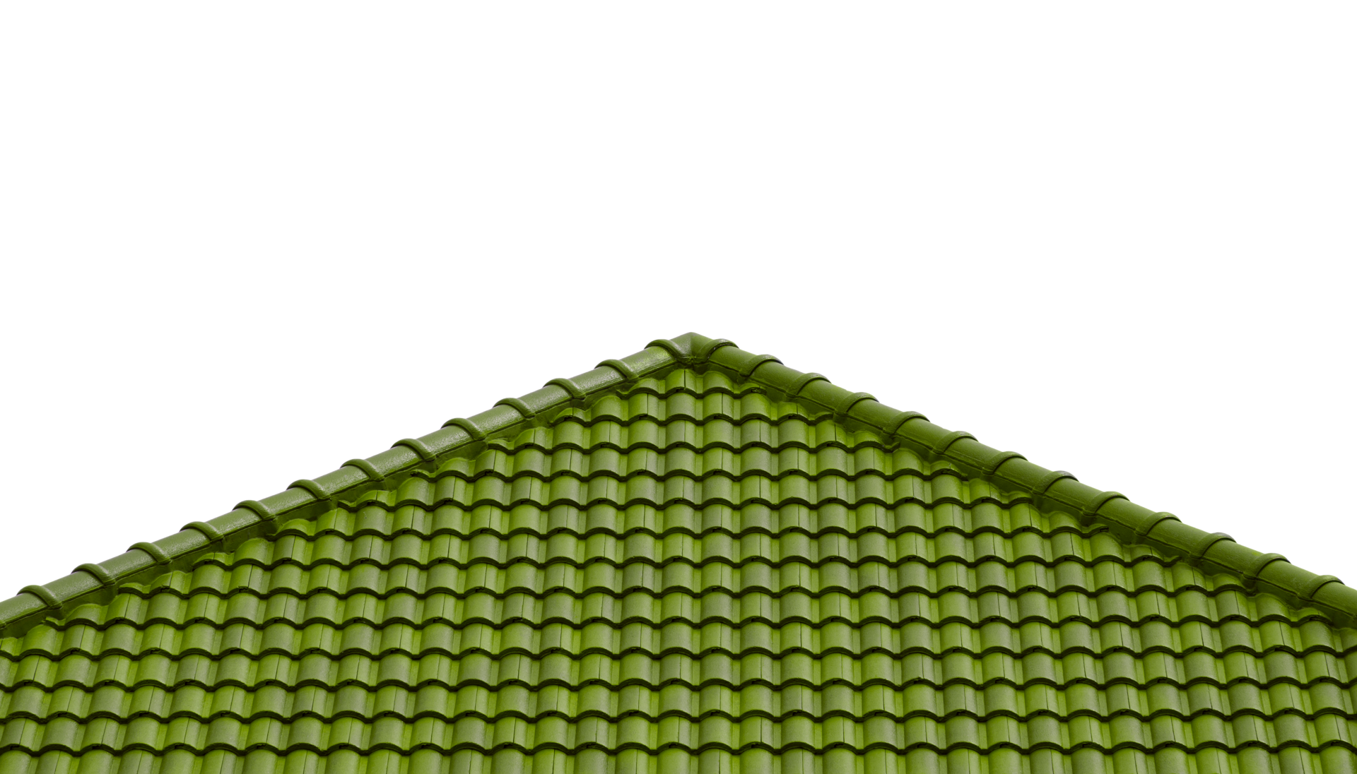 Green roof tiles in fern or dark moss color tones on transparent
