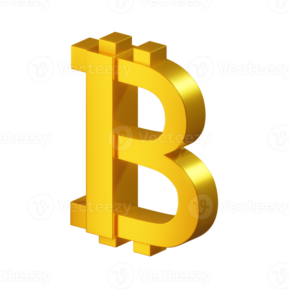 golden 3D bitcoin logo png