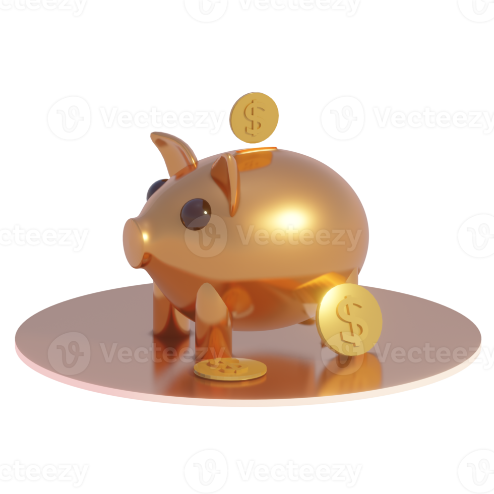 3D gold piggy bank png
