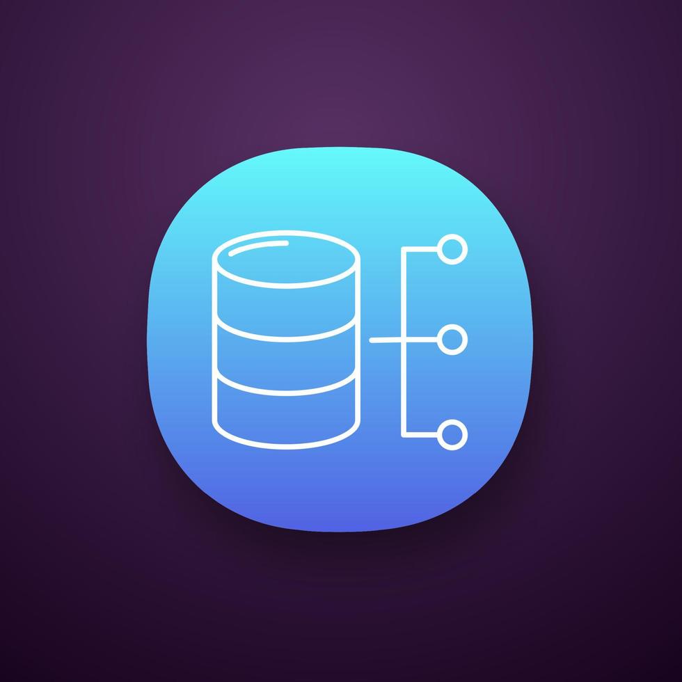 Relational database app icon. Big data. Server. UI UX user interface. Web or mobile application. Vector isolated illustration