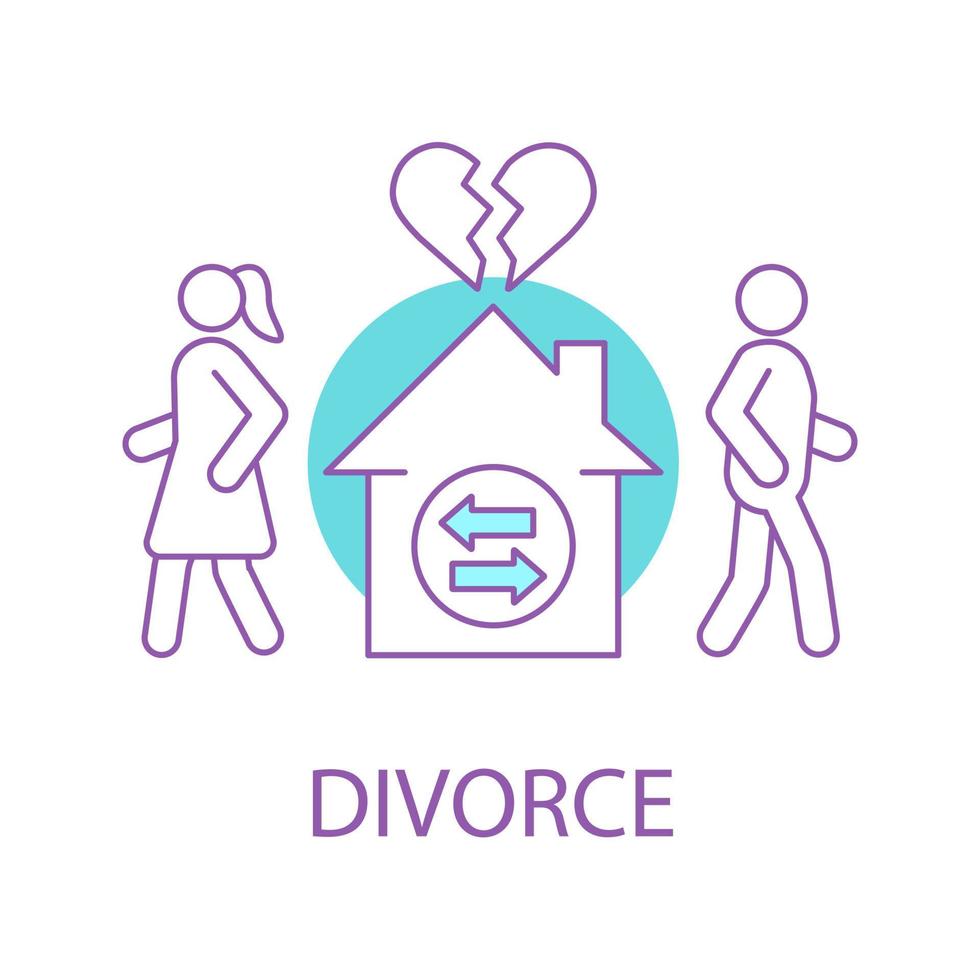 Divorcing couple concept icon. Division of property idea thin line illustration. Moving out. Vector isolated outline drawing