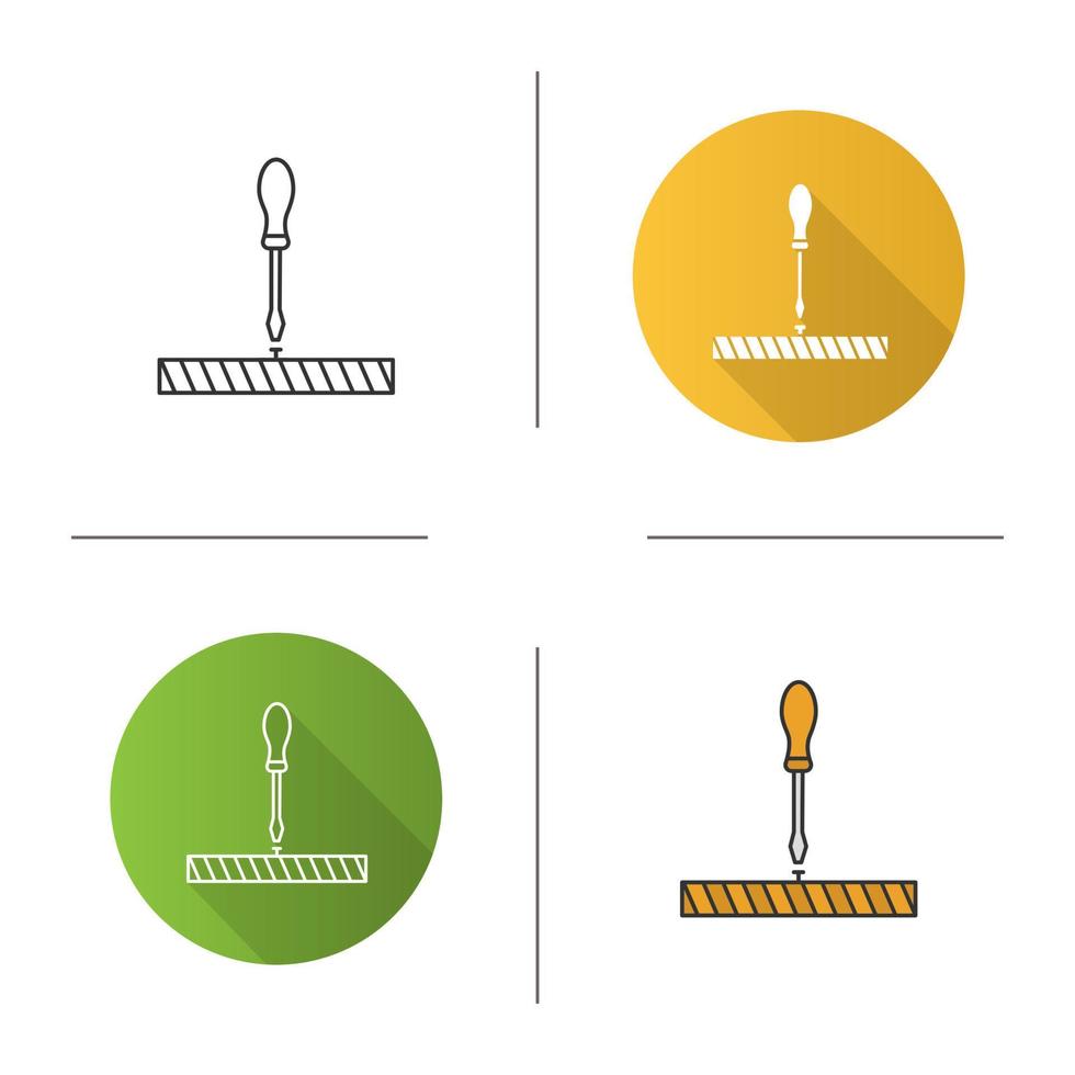 Screwdriver, turn screw icon. Flat design, linear and color styles. Isolated vector illustrations