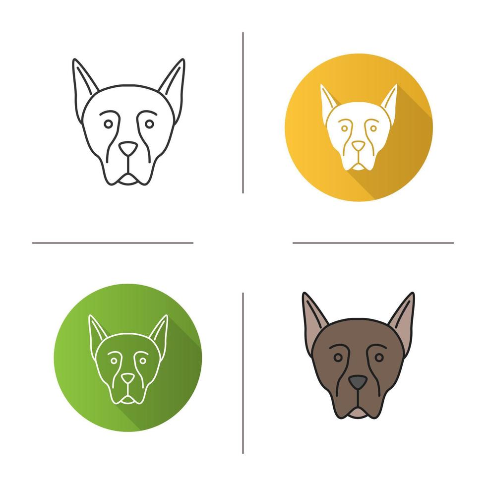 Doberman Pinscher icon. Guardian dog breed. Flat design, linear and color styles. Isolated vector illustrations