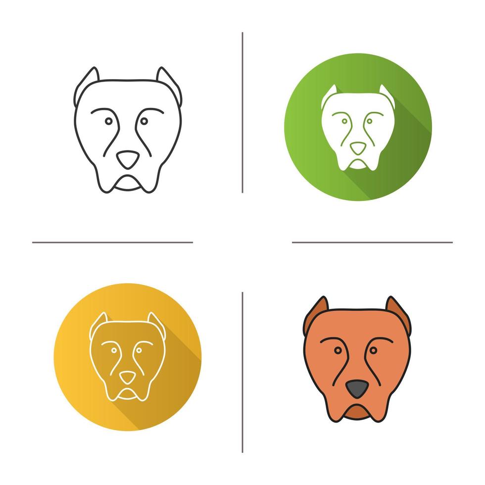 Pit bull icon. Staffordshire Terrier. Fighting dog breed. Flat design, linear and color styles. Isolated vector illustrations