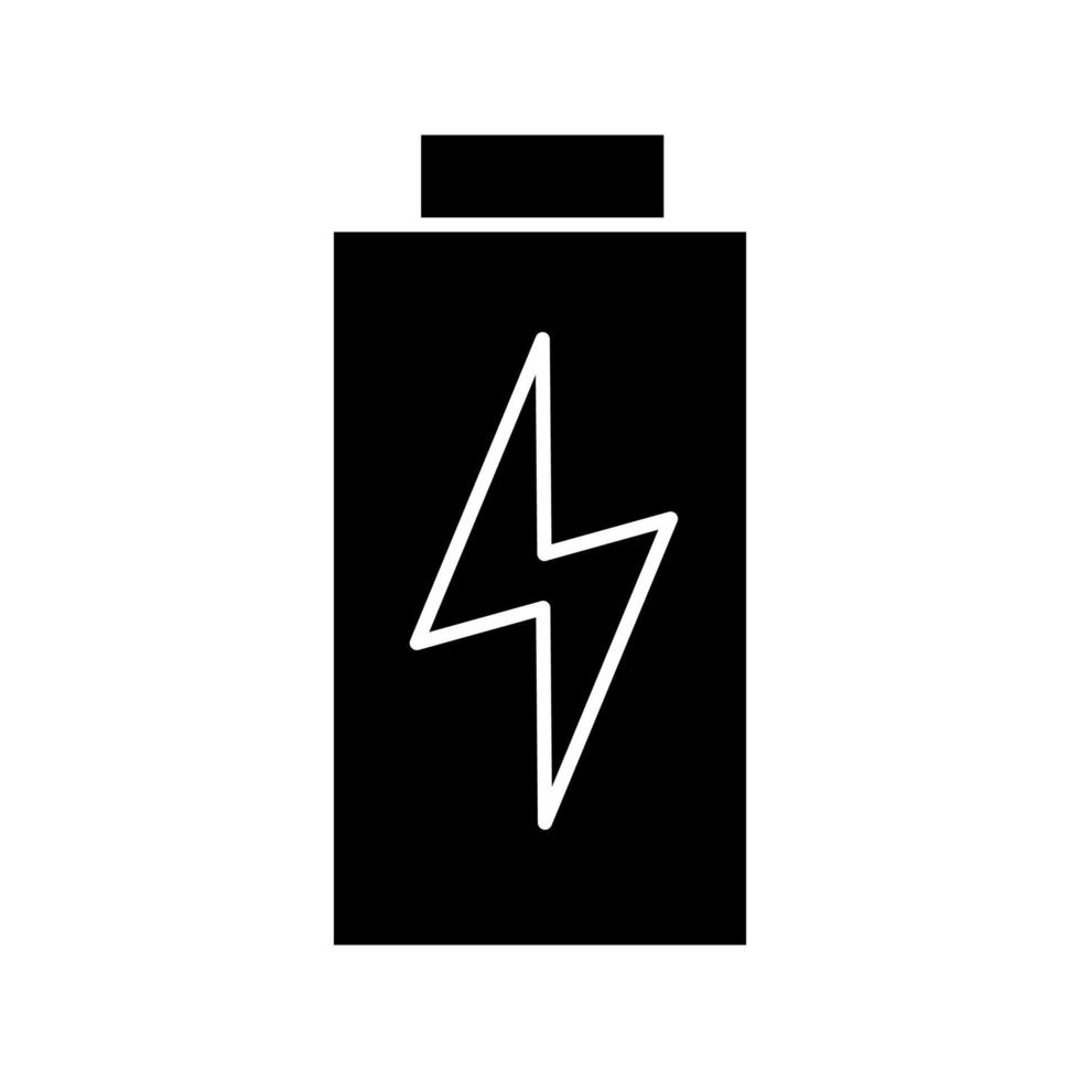 Battery charging glyph icon. Battery level indicator. Silhouette symbol. Battery level indicator. Negative space. Vector isolated illustration