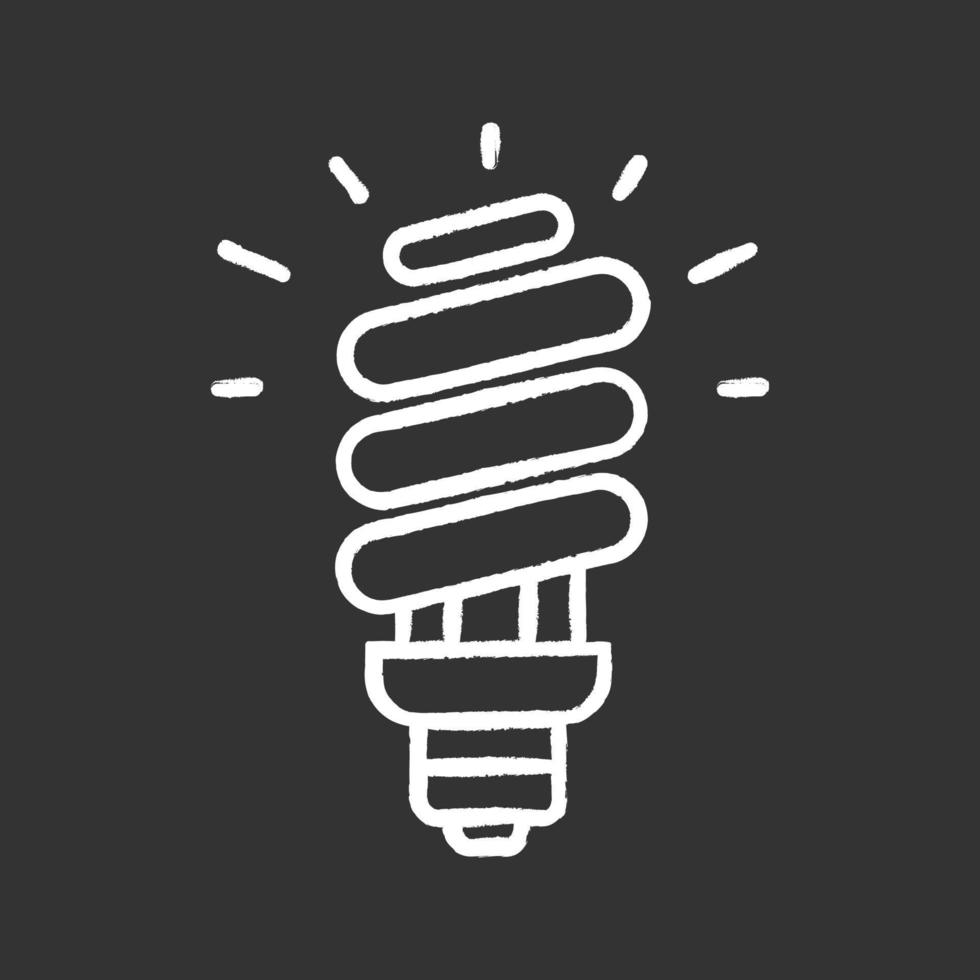 Energy saving light bulb chalk icon. Compact fluorescent lamp. Energy efficiency light. Isolated vector chalkboard illustrations