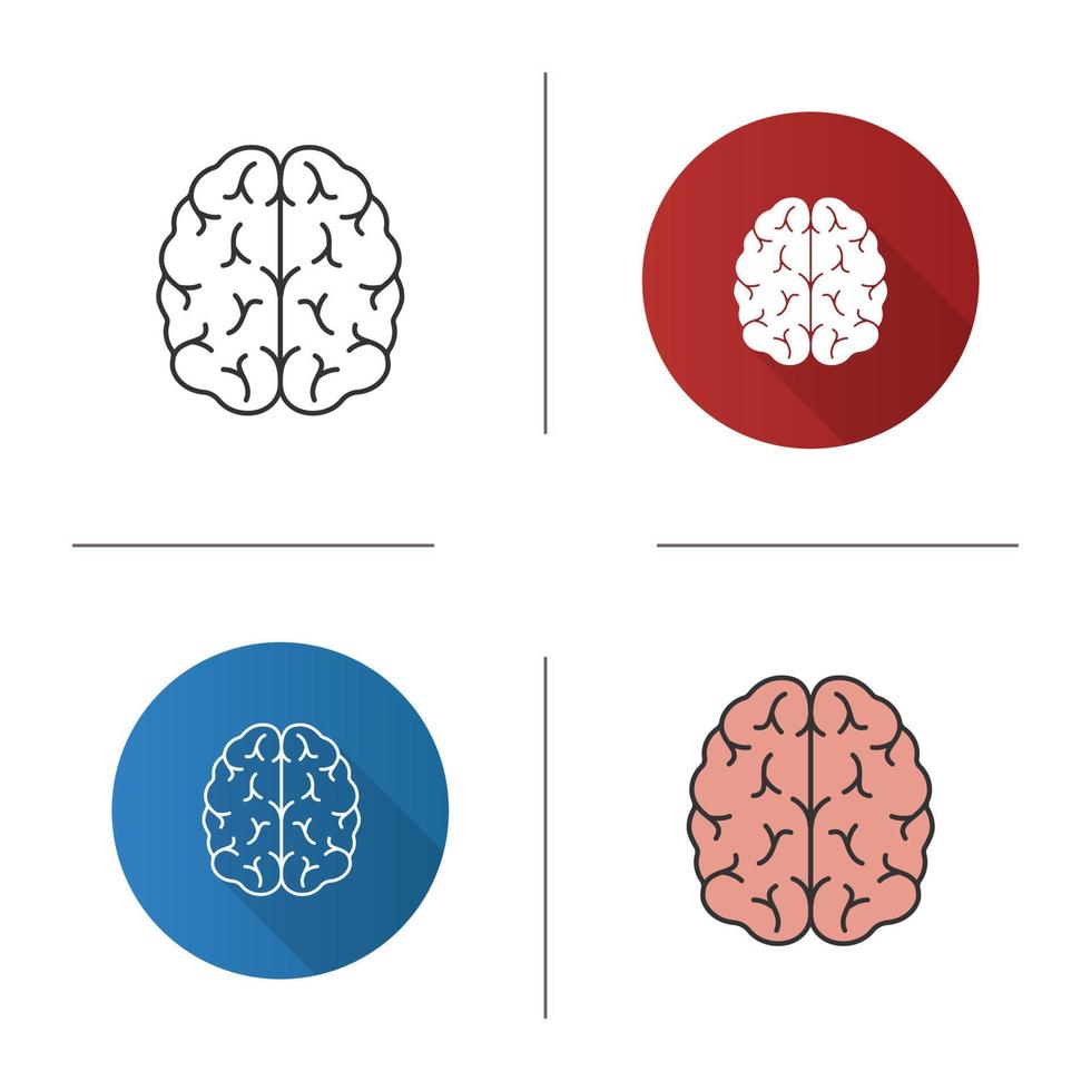 Human brain icon. Nervous system organ. Flat design, linear and color styles. Isolated vector illustrations