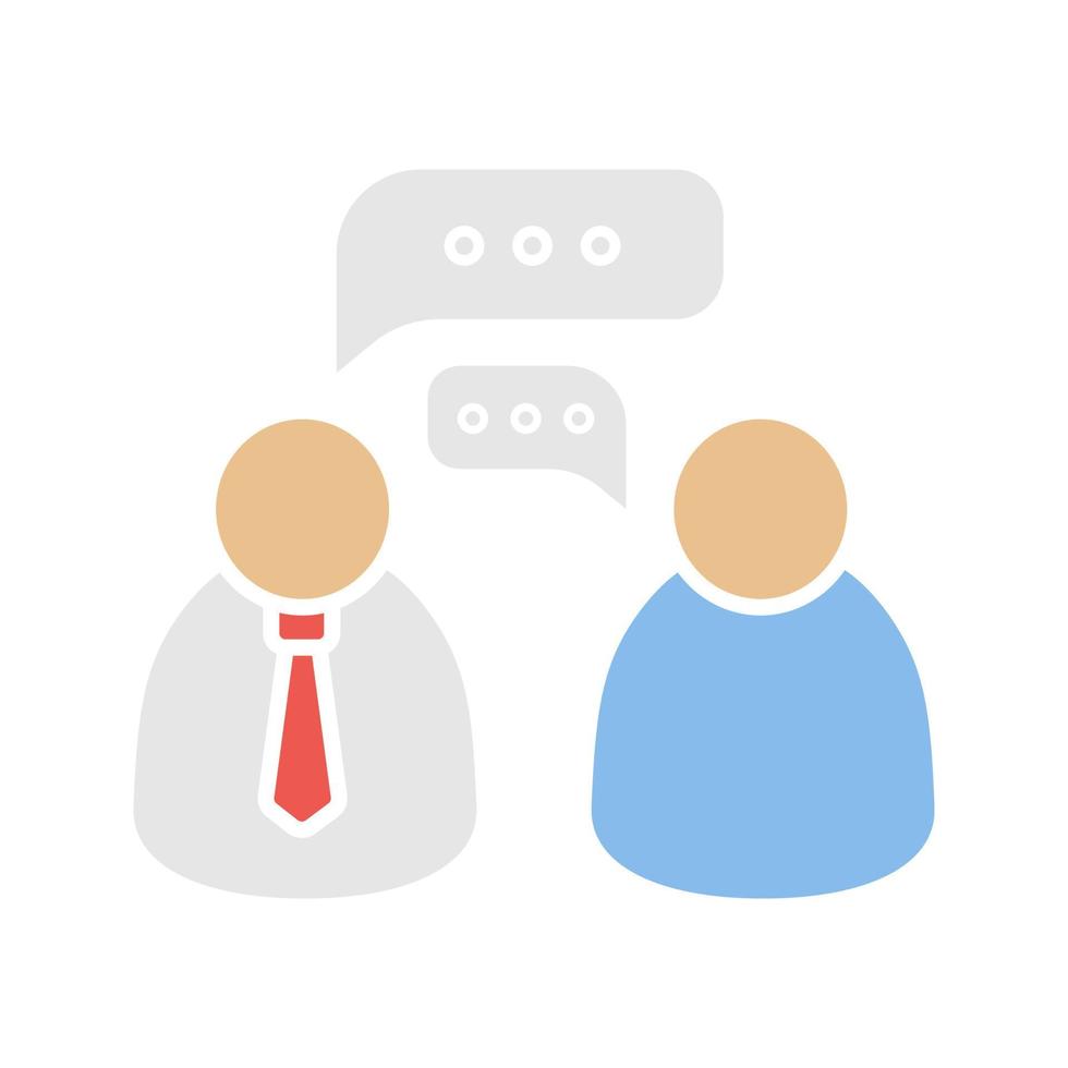 Job interview glyph color icon. Business talk. Two people speaking. Dialog. Boss and employee conversation. Silhouette symbol on white background with no outline. Negative space. Vector illustration