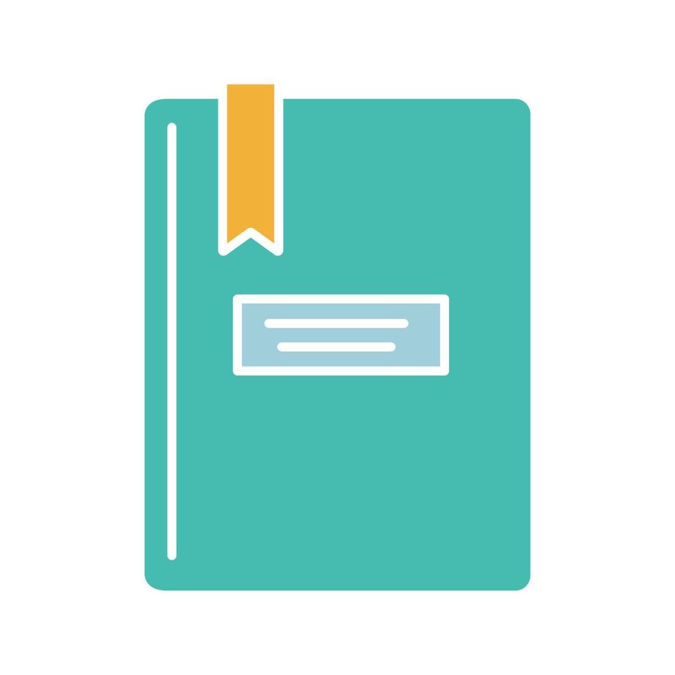 Book with bookmark glyph color icon. Silhouette symbol on white background with no outline. Taking notes. Notepad. Copybook. Negative space. Vector illustration