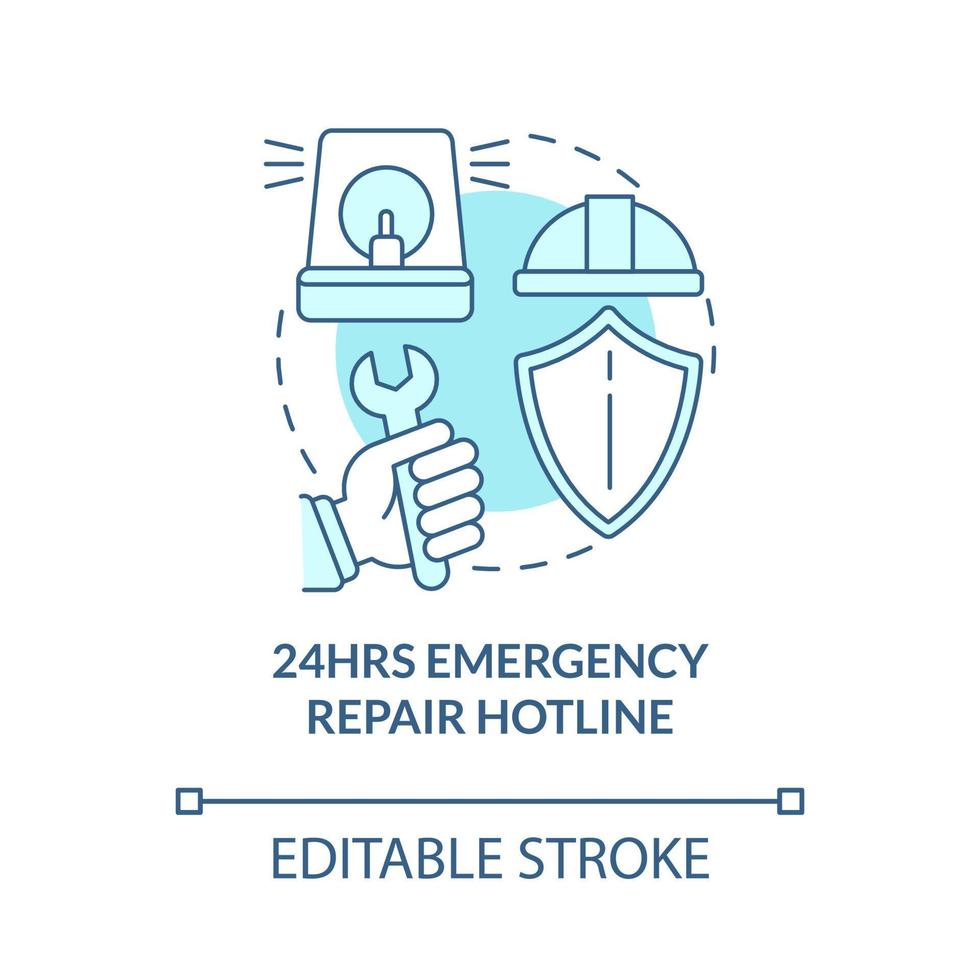 Emergency repair hotline turquoise concept icon. Service for tenants abstract idea thin line illustration. Isolated outline drawing. Editable stroke vector