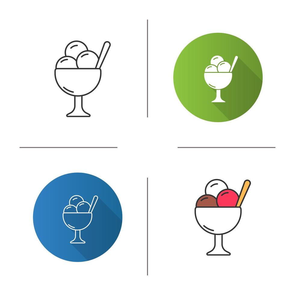 icono de helado en tazón. Diseño plano, estilos lineales y de color. ilustraciones de vectores aislados