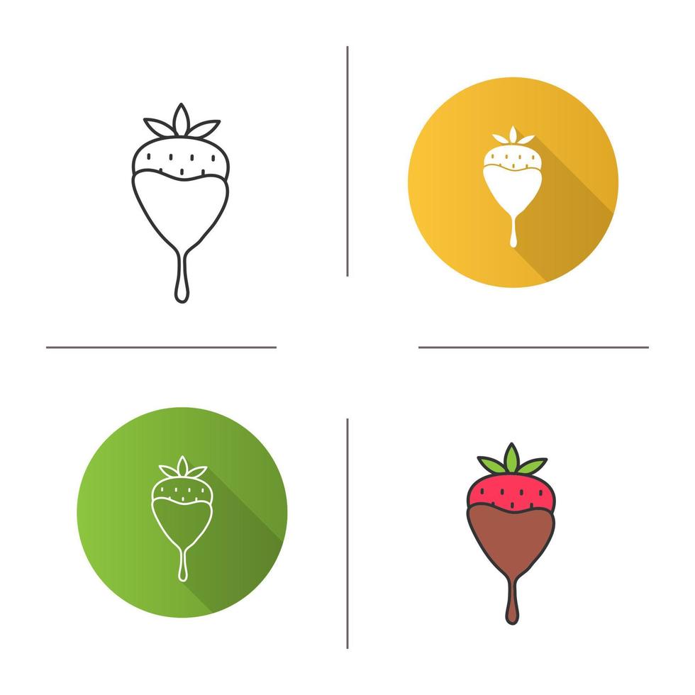 icono de fresa cubierto de chocolate. Diseño plano, estilos lineales y de color. ilustraciones de vectores aislados