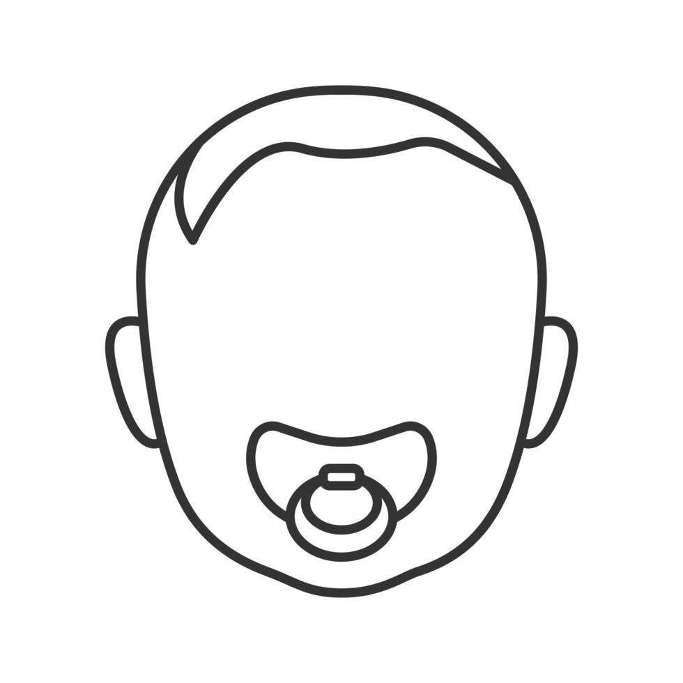 cara de bebé con icono lineal de chupete. ilustración de línea delgada. niño con chupete en la boca. símbolo de contorno dibujo de contorno aislado vectorial vector