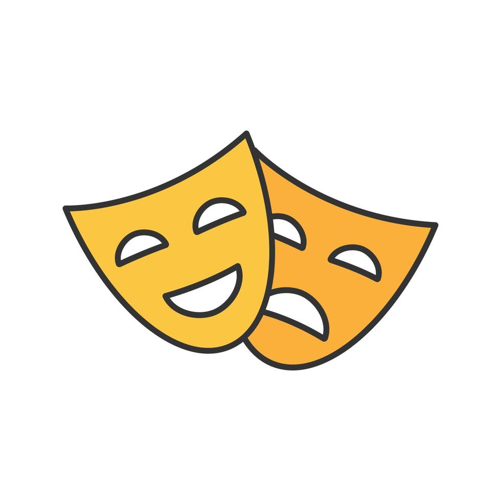 Comedy and tragedy masks color icon. Theater. Drama. Isolated vector illustration