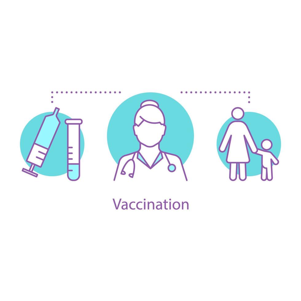 Vaccination concept icon. Pediatrics idea thin line illustration. Doctor. Medicine. Child clinic. Vector isolated outline drawing