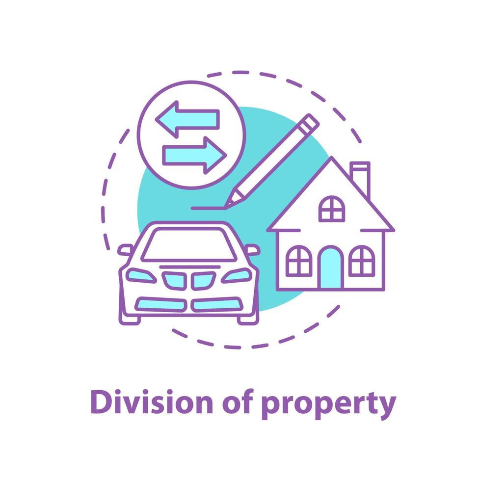 división del icono del concepto de propiedad. distribución inmobiliaria. compra, alquiler o venta de propiedad. dibujo de contorno aislado vectorial vector
