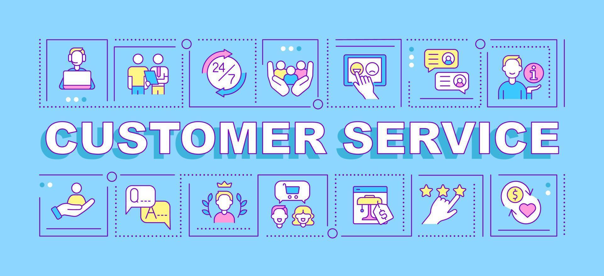 Customer service word concepts blue banner. Provide excellent support. Infographics with linear icons on background. Isolated typography. Vector color illustration with text