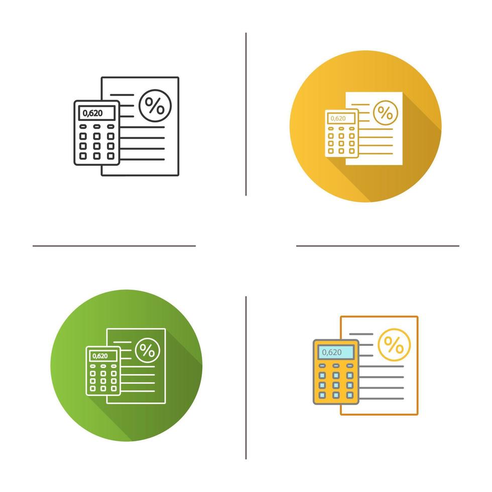 Percentage calculator icon. Interest rate calculations. Flat design, linear and color styles. Isolated vector illustrations