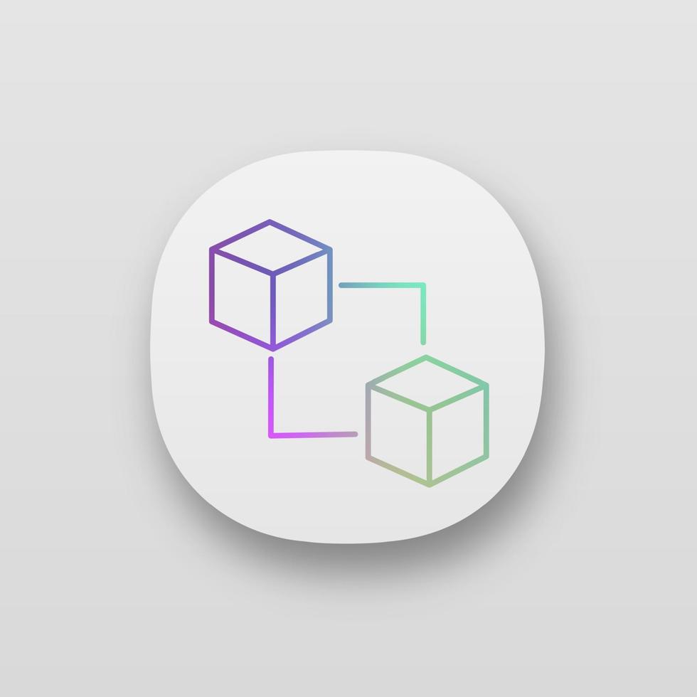 Blockchain technology app icon. Cryptocurrency. Fintech. E-commerce. Connected cubes. UI UX user interface. Web or mobile application. Vector isolated illustration